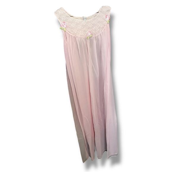 Vintage Pink Lace Nightgown Dress Coquette Cottagecore Lolita - Picture 11 of 16